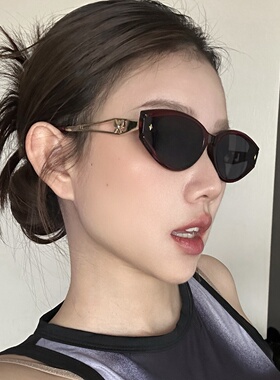 老钱风酒红猫眼显气色防UVB墨镜