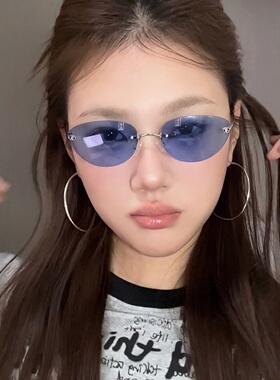 复古无边框猫眼墨镜Jennie同款女