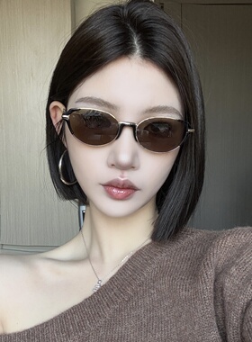 复古猫眼墨镜女金属老钱风小棕镜