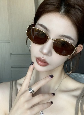 复古老钱风茶色猫眼显瘦太阳镜女