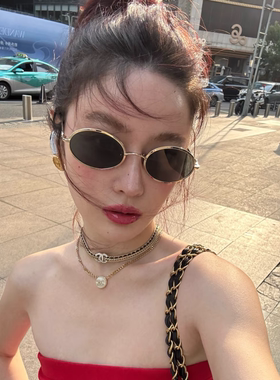 金属老钱风大框椭圆方脸太阳眼镜