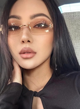 Jennie同款墨镜无框茶色金属女潮