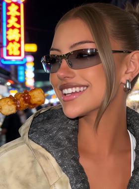 无框渐变灰显瘦飞行员墨镜欧美风