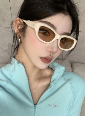 复古米白茶色骑行防风UV墨镜女