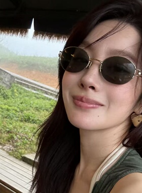 韩风金属椭圆半框镂空显瘦太阳镜