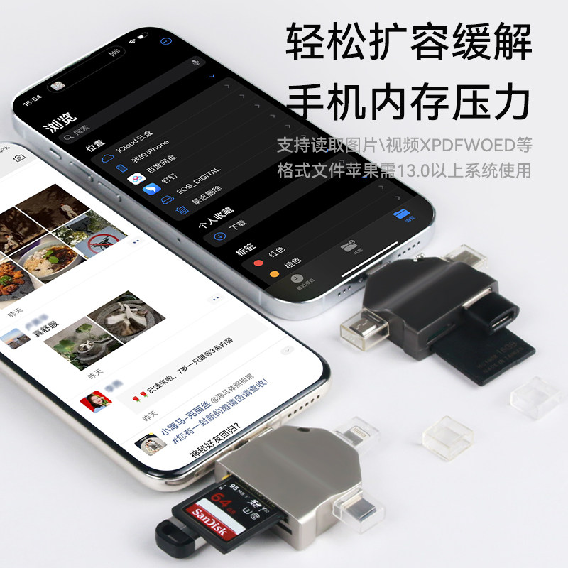 适用相机读卡器七合一合金苹果手机华为安卓type-c电脑MAC单反ccd高速SD卡TF内存卡多功能iphone转换器小米ip