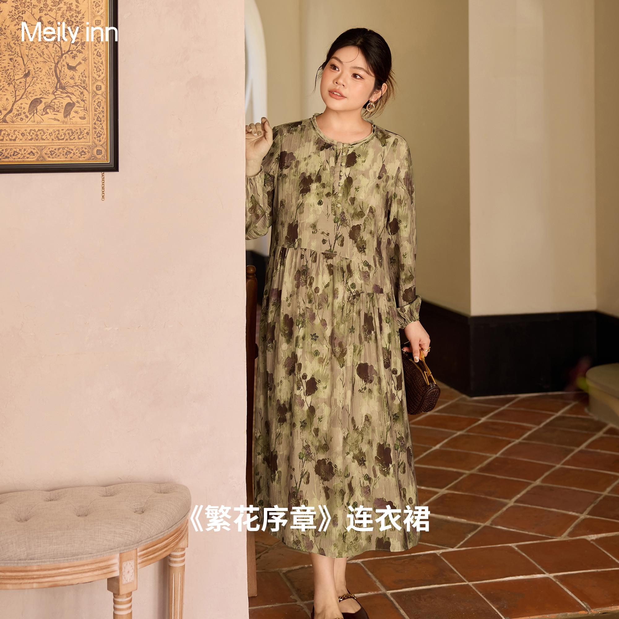 美丽客栈高端大码女装裙子适合200斤胖mm印花质感复古优雅连衣裙,淘宝优惠券,粉丝福利购,淘宝优惠卷