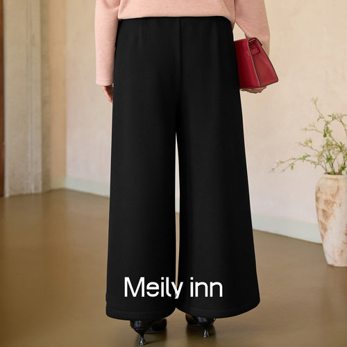 美丽客栈大码女装阔腿裤冬加肥加大胖mm高腰显瘦加绒黑色羊毛裤子 - 图0