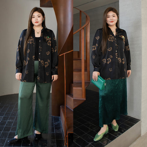 美丽客栈原创高端大码女装胖mm200斤加肥加大V领宽松休闲衬衫春秋 - 图2