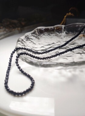 新品Choker项圈黑尖晶石极细闪14K包金锁骨链女时尚水晶颈链项链