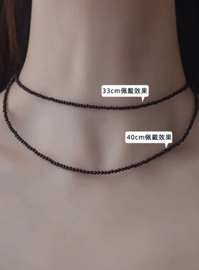 天然黑尖晶石超闪锁骨链项圈珍珠项链进口14K包金百搭choker