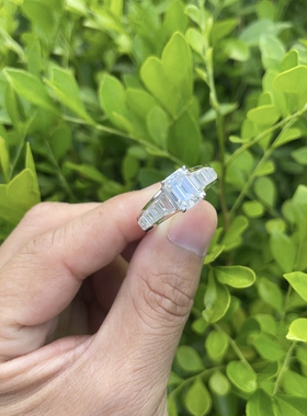 铂金戒指男123克拉18k白金祖母绿戒面镶嵌莫桑钻石婚戒送女友礼物