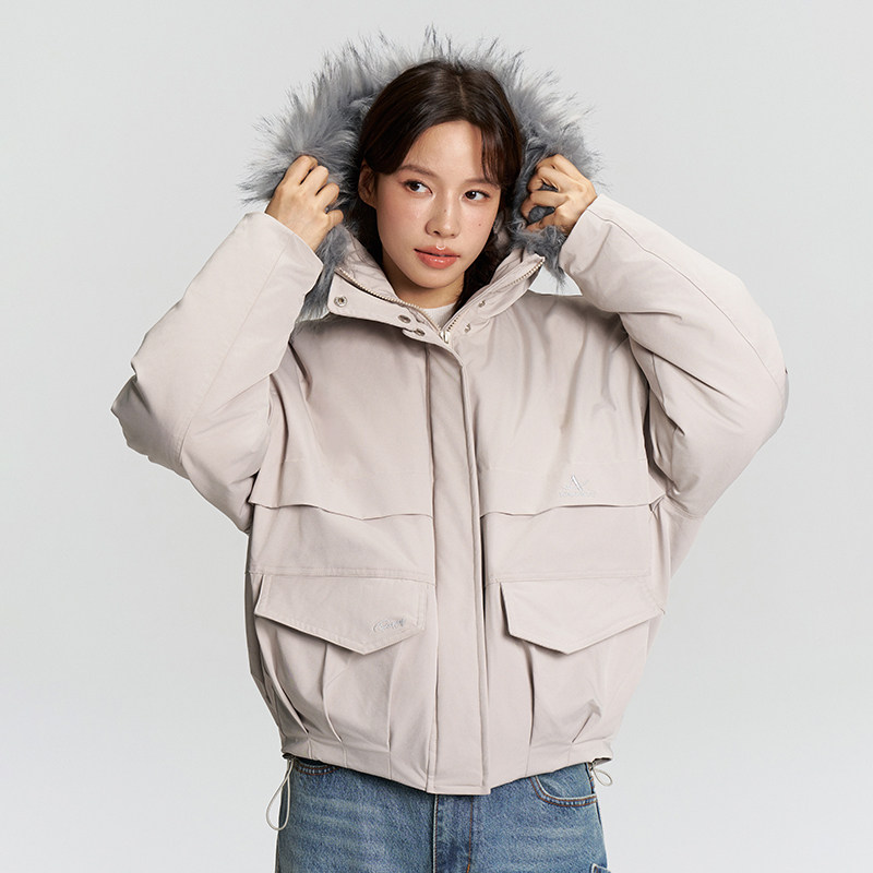 RAPPEYE 复古简约潮牌工装羽绒防寒加厚连帽大毛领短款派克服外套