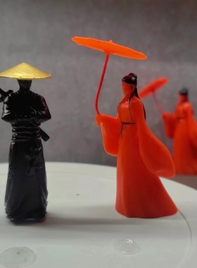 寒江孤影江湖故人古风武侠剑客刀客侠客小摆件微景观微缩小美女