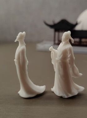 李白杜甫文微景观吹笛子江湖故人树脂缩物模型国风古宋氏学微摆件