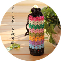 Special price can be customized pure hand-woven colorful water cup cover childrens thermos cup cover baby water bottle cover can be carried