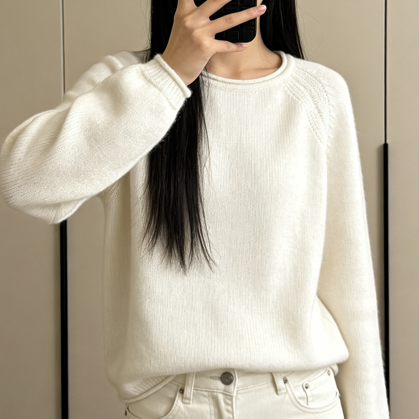 简约圆领羊绒衫女100纯羊绒长袖套头针织衫宽松极简风上衣纯色,淘宝优惠券,粉丝福利购,淘宝优惠卷