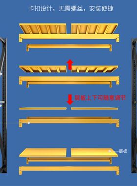 黑黄色仓储货架置物架家用落地拼装多层仓库储物架重型库房铁架子