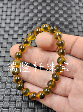 浅灰色色糖心玛瑙圆珠玉石手链