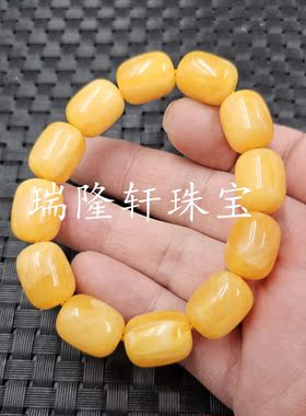 鸡油黄蜜蜡桶珠手链男女款手串