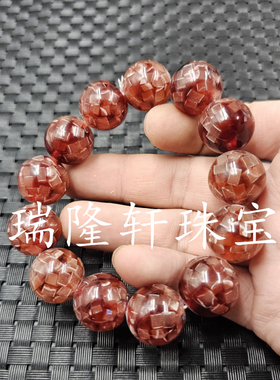 荧光浮盐水琥珀圆珠手链西瓜红