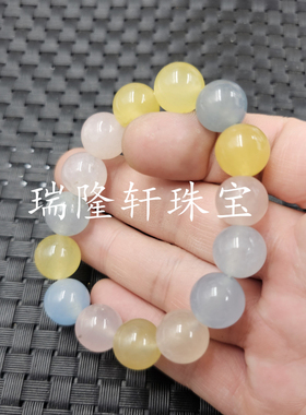 海蓝色圆珠玉石手链浅黄色12
