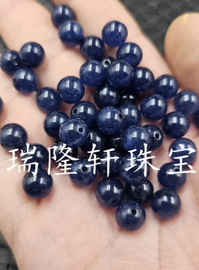 蓝碧玺圆珠玉石散珠蓝色石英岩玉