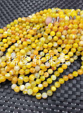 黄缠丝玛瑙圆珠玉石项链