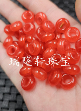 红色大孔平安扣玉石散珠石英岩玉