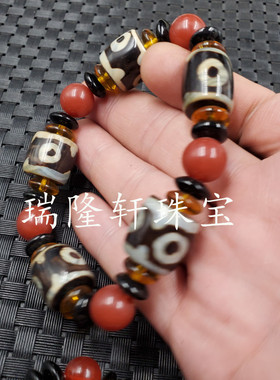 玛瑙三眼天珠玉石路路通手链