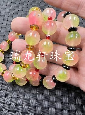 水蜜桃圆珠手链桃花玉手串手环