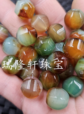 孔雀玛瑙六棱珠玉石散珠紫绿