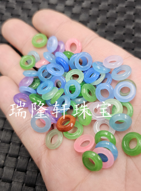 翠玉干青大孔平安扣玉石散珠