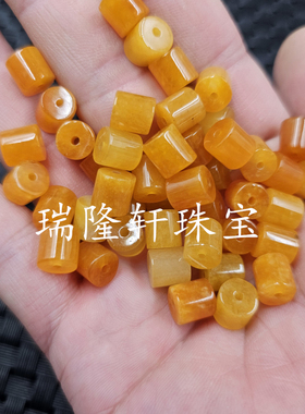 黄玉桶珠玉石散珠橘黄色石英岩玉