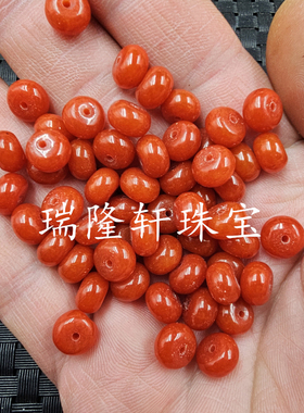 橘红色平安扣玉石散珠鸡血红玉