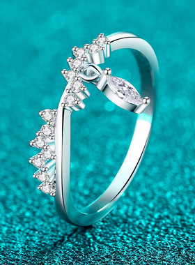 D色全莫桑石S925纯银镀铂金戒指