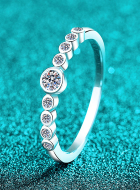 D色莫桑石戒指S925纯银镀铂金女泡泡排戒简约百搭高级感指环礼物