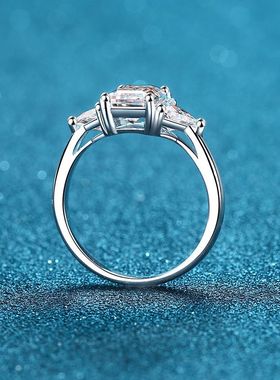 D色3克拉莫桑石戒指925纯银