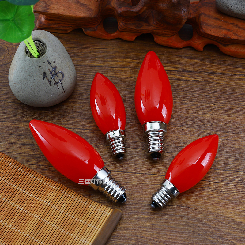 E12小螺口LED节能1W红色蜡烛灯E14莲花长明供佛神台财神红光灯炮 - 图0