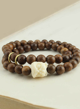 新中式国潮醒狮木质串珠双层手链