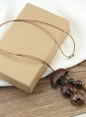新中式文艺干果壳吊坠长款项链女