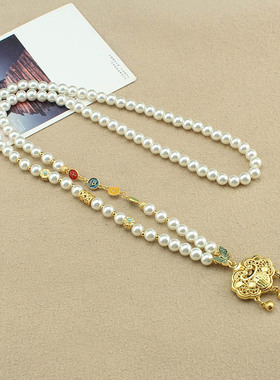 古风平安喜乐如意锁仿珍珠项链女新中式国风衣饰复古潮流挂件配饰