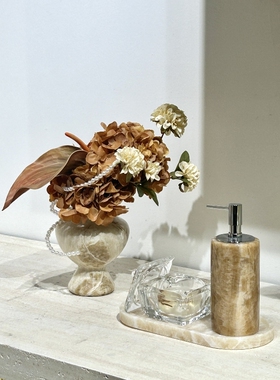 YOU物家 轻奢复古售楼处酒店卫生间大理石纹理玻璃皂盒家饰三件套