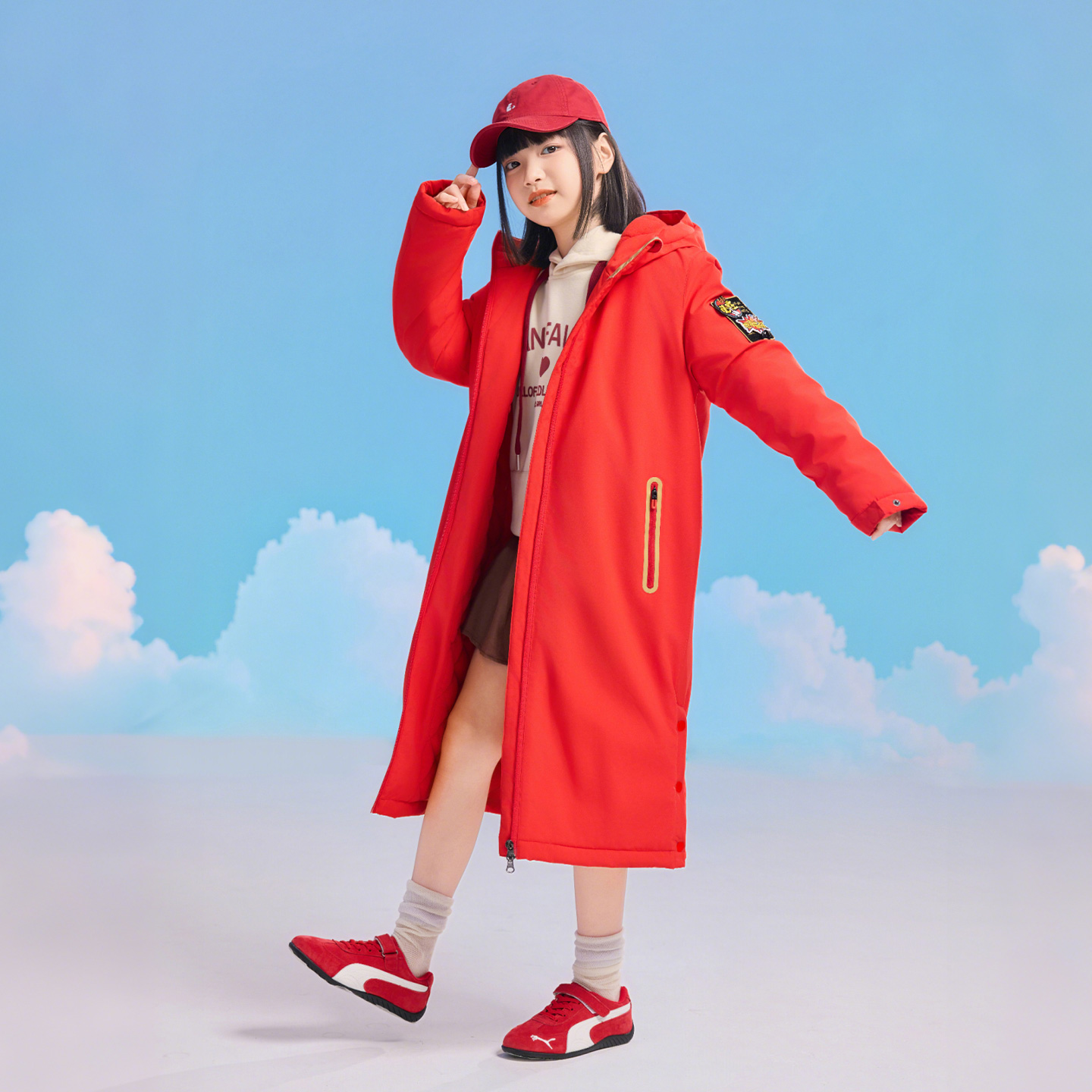 洲克儿童冲锋棉服秋冬加厚大衣保暖长款加绒棉衣防寒舒适冬游队服 - 图0