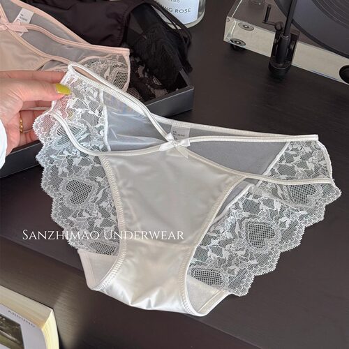 法式轻奢性感缎面镂空系带2026新款纯欲性感蕾丝内裤三角内裤女 - 图1