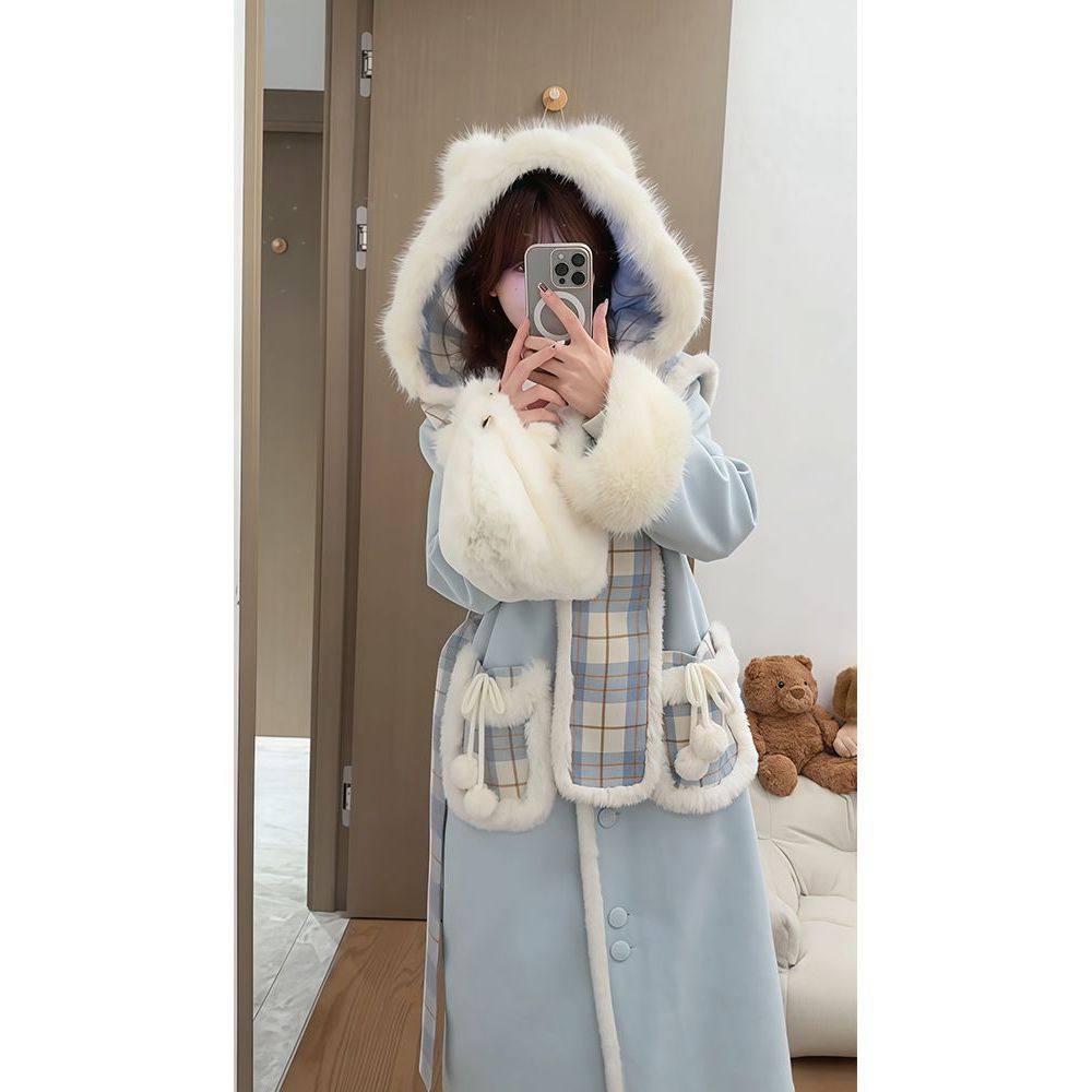 【雾蓝冰川】 小个子甜美清新Lolita毛呢外套+围巾冬季两件套装,淘宝优惠券,粉丝福利购,淘宝优惠卷