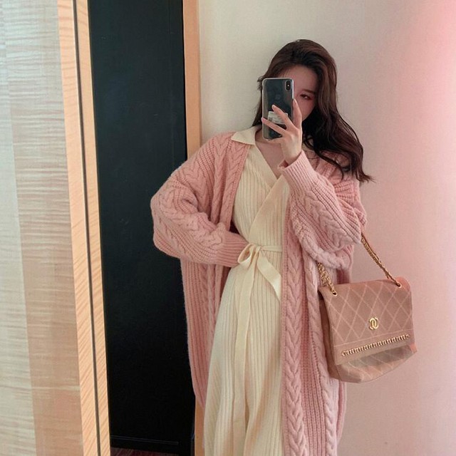 Wholesale casual lazy cardigan mid length sweater jacket