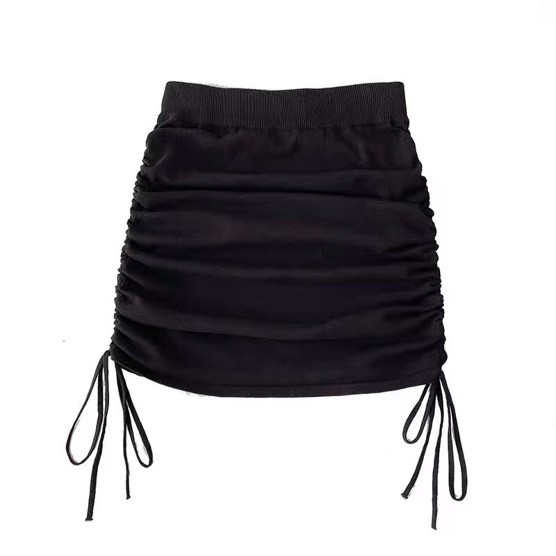 秋冬女装韩版批新款发设计感高腰显瘦包臀抽绳褶皱针织半身短裙潮,淘宝优惠券,粉丝福利购,淘宝优惠卷