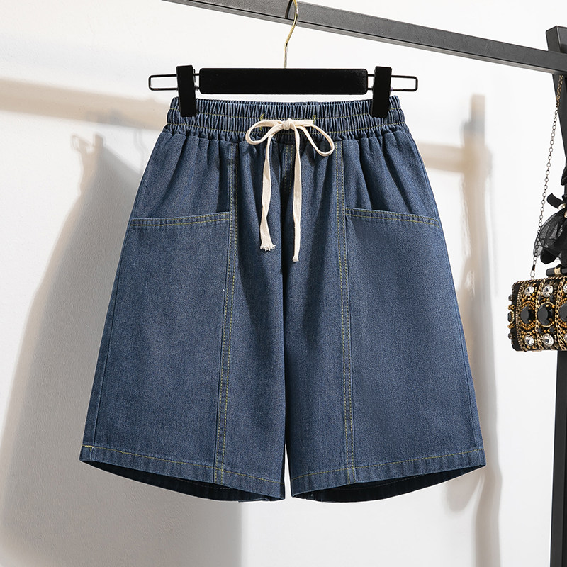 夏季女装批新款发休闲宽松遮肉阔腿中裤大码抽绳松紧高腰牛仔短裤,淘宝优惠券,粉丝福利购,淘宝优惠卷