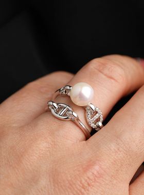 小众纯银正圆淡水珍珠开口戒指